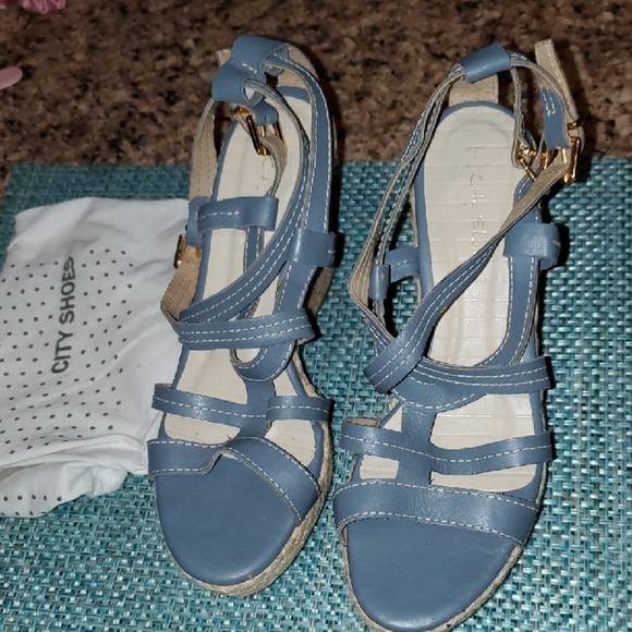 CITY SHOES Blue Strappy Wedge Sandals - Picture 4 of 8